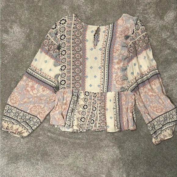 American Eagle Boho Blouse Peplum Long Sleeve Peasant Top Size Small Like New - Picture 5 of 5
